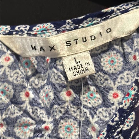 Max Studio Elegant Blue and Red Patterned Dress, Large - Picture 2 of 7